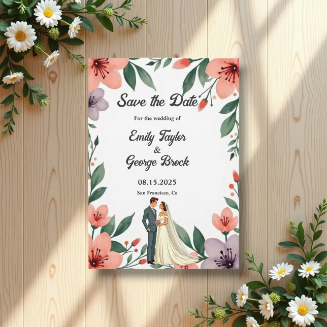Romantic Bride And Groom Floral Garden Wedding Save The Date (Creator Uploaded)
