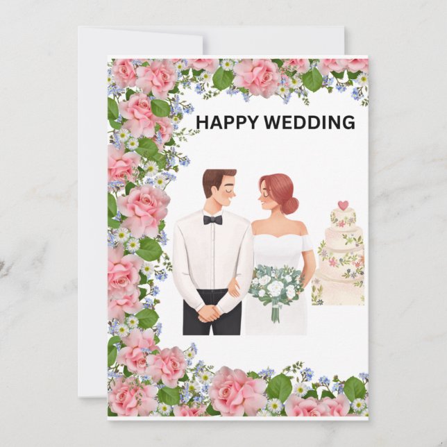 Romantic Bride and Groom Floral Wedding Card (Front)