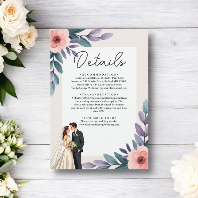 Romantic Bride And Groom Summer Floral Wedding Enclosure Card (Creator Uploaded)
