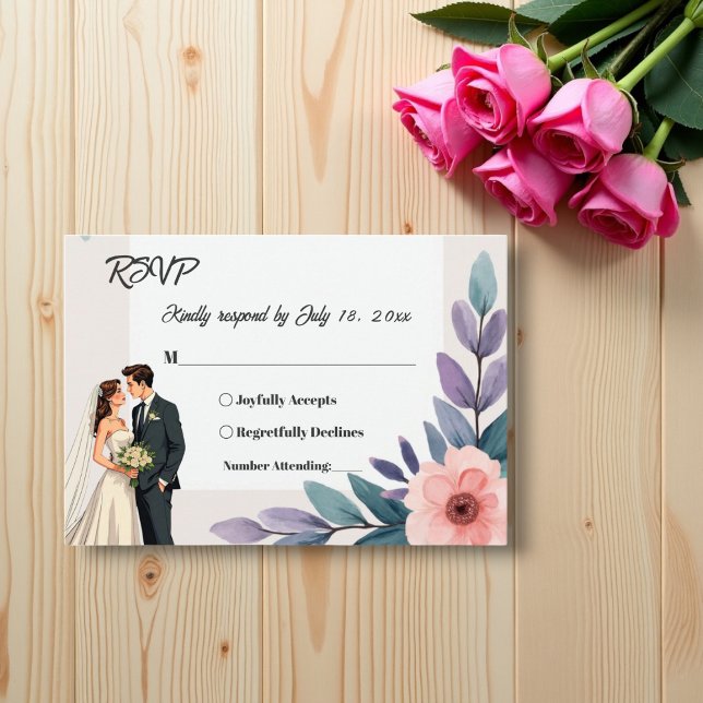 Romantic Bride And Groom Summer Floral Wedding RSVP Card (Creator Uploaded)