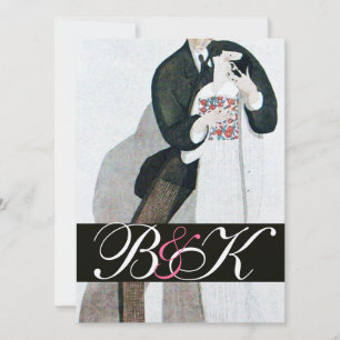 ROMANTIC BRIDE AND GROOM WEDDING PARTY MONOGRAM INVITATION