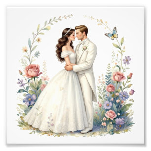 Romantic Bride Groom Floral Elegant Wedding Couple Photo Print