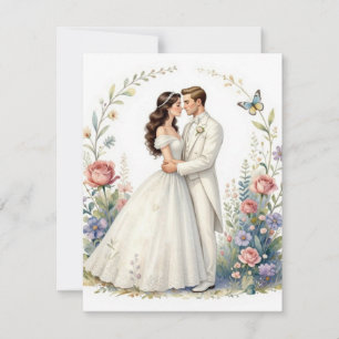 Romantic Bride Groom Floral Elegant Wedding Couple RSVP Card