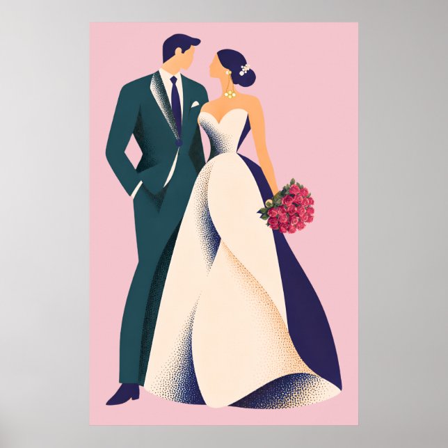 Romantic Bride & Groom Illustration Poster (Front)