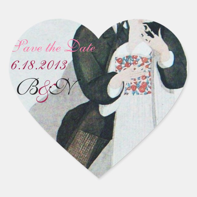 ROMANTIC BRIDE & GROOM SAVE DATE HEART MONOGRAM STICKER (Front)