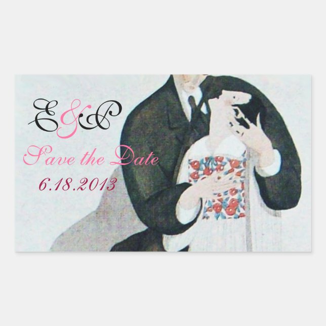 ROMANTIC BRIDE & GROOM SAVE THE DATE  MONOGRAM RECTANGULAR STICKER (Front)