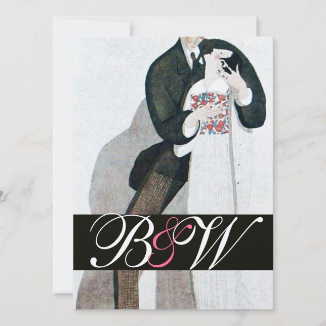 ROMANTIC BRIDE & GROOM WEDDING PARTY MONOGRAM GOLD INVITATION (Front)