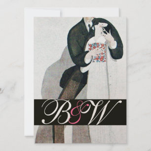 ROMANTIC BRIDE & GROOM WEDDING PARTY MONOGRAM GOLD INVITATION