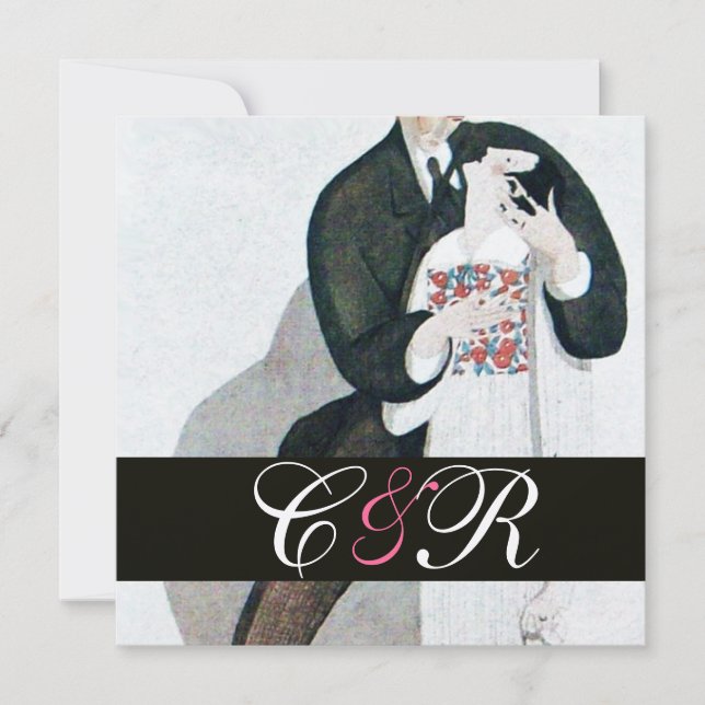 ROMANTIC BRIDE & GROOM WEDDING PARTY MONOGRAM GOLD INVITATION (Front)