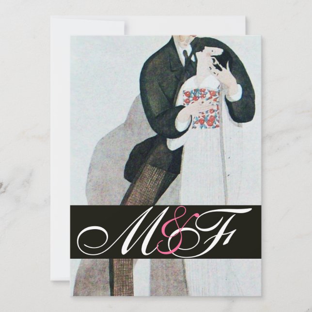 ROMANTIC BRIDE & GROOM WEDDING PARTY MONOGRAM GOLD INVITATION (Front)