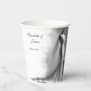 Romantic Bride Sketch Wedding Paper Cup – Elegant
