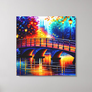 Romantic Bridge in the style of Leonid Afremov Canvas Print