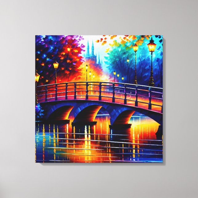 Romantic Bridge in the style of Leonid Afremov Canvas Print (Front)