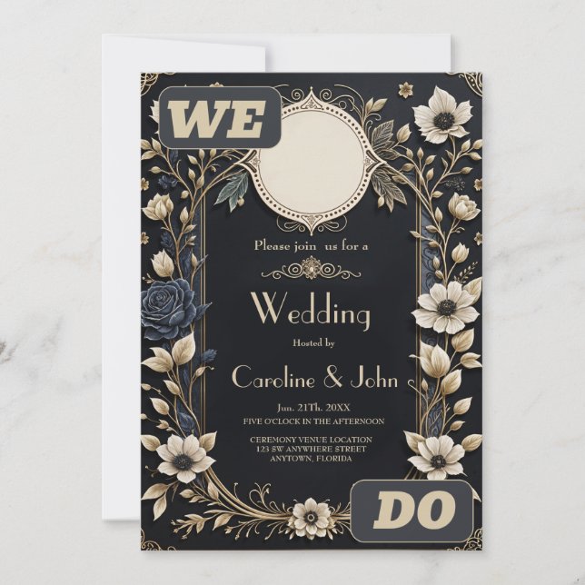 Romantic bright flowers on a deep blue background. invitation (Front)