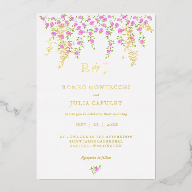 Romantic Bright Pink Floral Front and Back Wedding (Front)