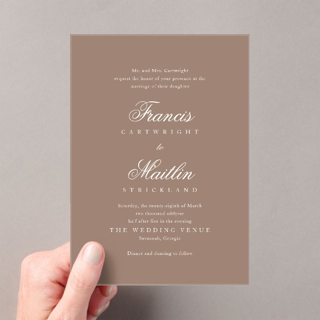 Romantic Brown Elegant Wedding Acrylic Invitations (Insitu (Handheld))