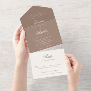 Romantic Brown Elegant Wedding All In One Invitation