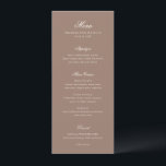 Romantic Brown Elegant Wedding Menu<br><div class="desc">This design is part of a romantic and elegant wedding invitation suite.</div>