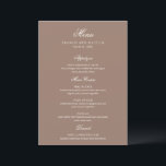 Romantic Brown Elegant Wedding Menu<br><div class="desc">This design is part of a romantic and elegant wedding invitation suite.</div>