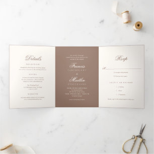 Romantic Brown Elegant Wedding Tri-Fold Invitation