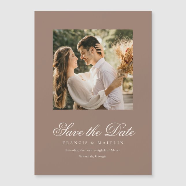 Romantic Brown Photo Elegant Wedding Save the Date (Front)