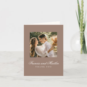 Romantic Brown Photo Elegant Wedding Thank You Card