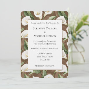 Romantic Brown White Calla Lily Flowers Wedding Invitation