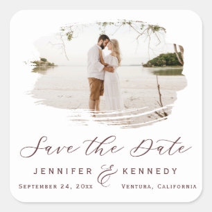 Romantic Brushed Frame Marsala Wine Save the Date Square Sticker