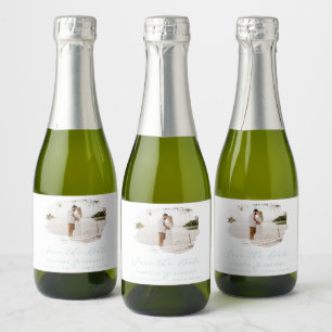 Romantic Brushed Frame Spa Blue Save the Date Sparkling Wine Label