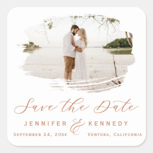 Romantic Brushed Frame Terracotta Save the Date Square Sticker