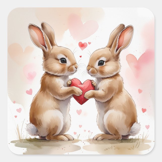 Romantic Bunny Card Square Sticker (Front)