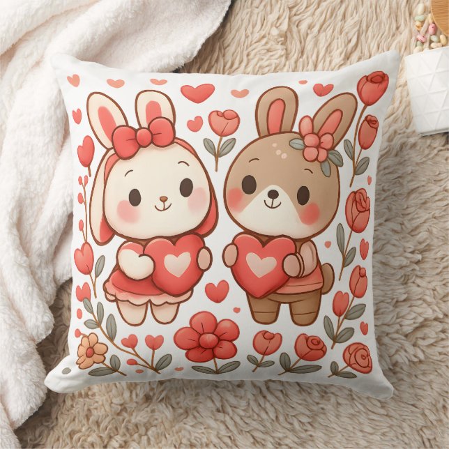 Romantic Bunny Couple Decorative Pillow (Blanket)