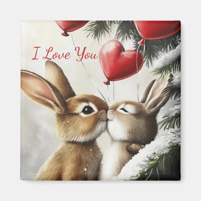 Romantic Bunny Couple Valentine's Day Magnet (Front)