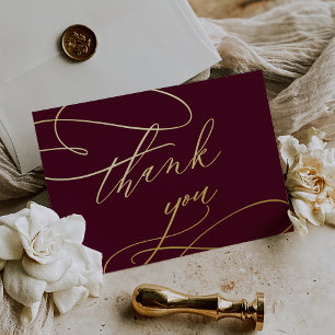 Romantic Burgundy and Gold Foil Thank You Card