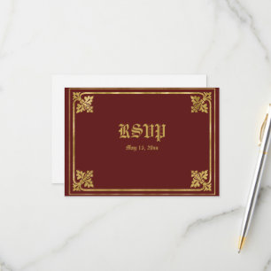 Romantic Burgundy and Gold Frame RSVP Card