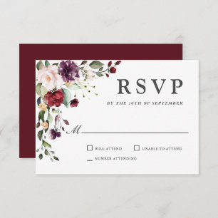 Romantic Burgundy and Plum Floral Wedding RSVP