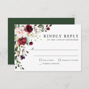 Romantic Burgundy and Plum Floral Wedding RSVP