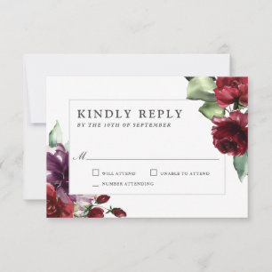 Romantic Burgundy and Plum Floral Wedding RSVP