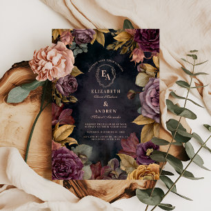 Romantic Burgundy Bloom Autumn Wedding Theme Invitation