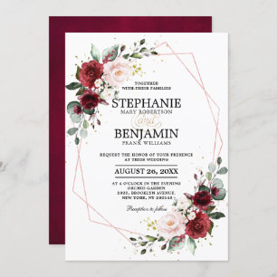 Romantic Burgundy Blush Floral Rose Gold Geometric Invitation