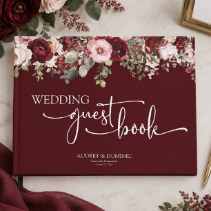 Romantic Burgundy Blush Floral Wedding Guest Book