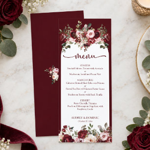 Romantic Burgundy Blush Floral Wedding Menu