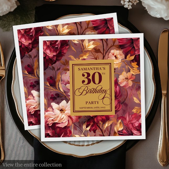 Romantic Burgundy Blush Gold 30th Birthday Napkins (Romantic Burgundy Blush Gold 30th Birthday Napkins)
