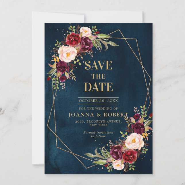 Romantic Burgundy Blush Pink Botanical Geometric S Save The Date (Front)