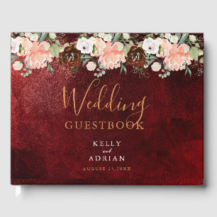 Romantic Burgundy Blush Pink Floral Rustic Wedding Guest Book