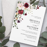 Romantic Burgundy Blush Plum Green Floral Wedding Invitation<br><div class="desc">This charming romantic wedding invitation has a lovely floral corner bouquet in the stylish colour combination of burgundy red, blush pink, plum purple, and peach with sumptuous greenery scattered throughout. It makes a wonderful choice for weddings from mid-summer, to fall and throughout the winter months. The reverse side of the...</div>