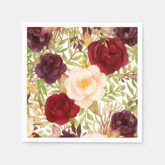 Romantic Burgundy & Blush Watercolor Floral Napkin