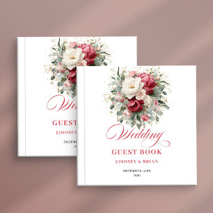 Romantic Burgundy Blush Wedding Guest Book Boho