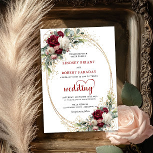 Romantic Burgundy Bohemian Floral Wedding Invite