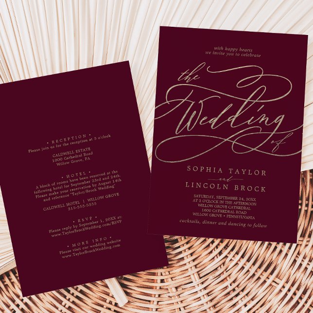 Romantic Burgundy Calligraphy All In One Wedding Invitation (Creator Uploaded)